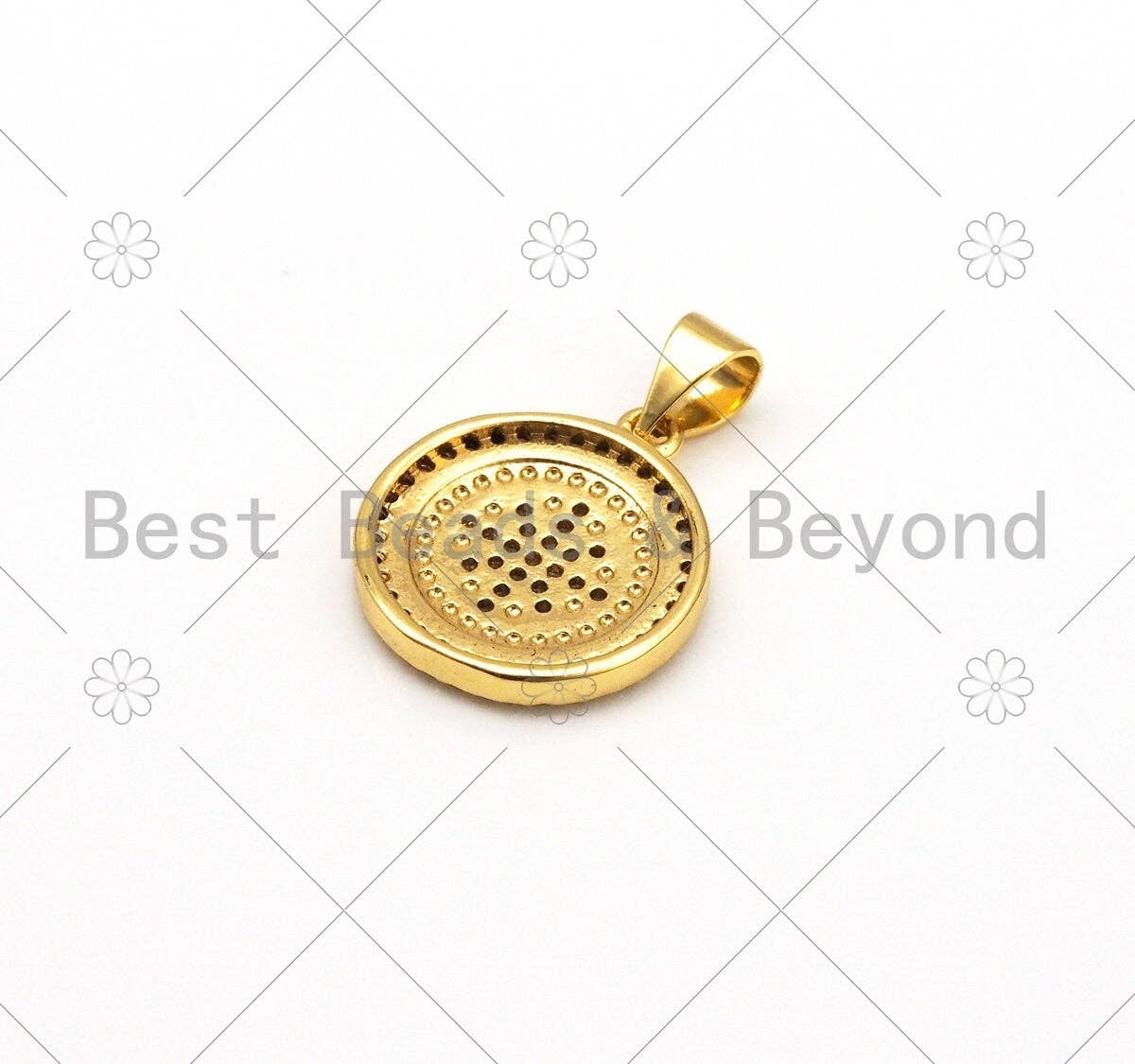 CZ Micro Pave Star On Round Coin Shape Pendant, 18K Gold Filled Charm,Necklace Bracelet Charm Pendant,15x17mm,Sku#LK427
