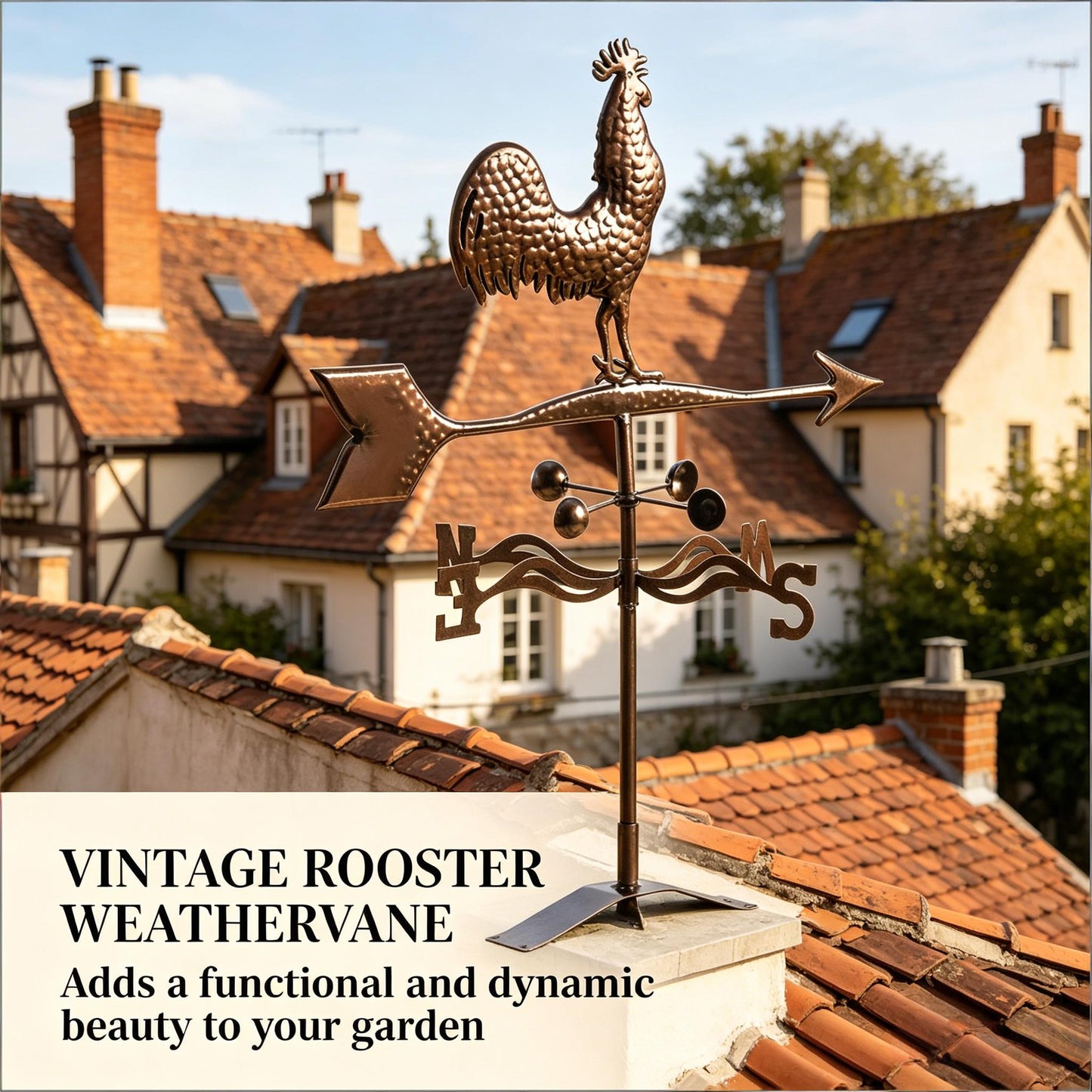 Classic Roof Mount Wind Direction Indicator - Rooster Weather Vane