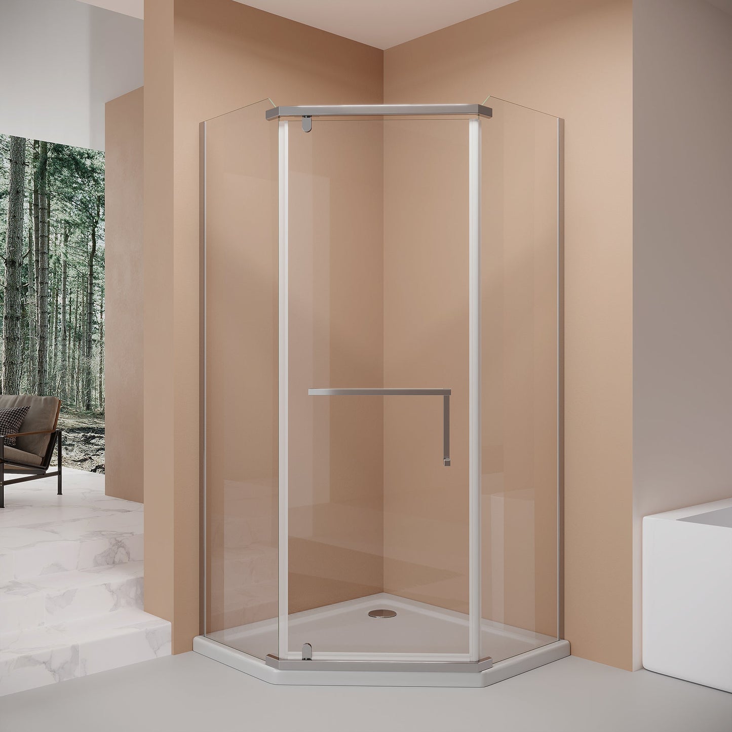 Frameless Neo-Angle Pivot Shower Enclosure - 36" x 36" x 72"