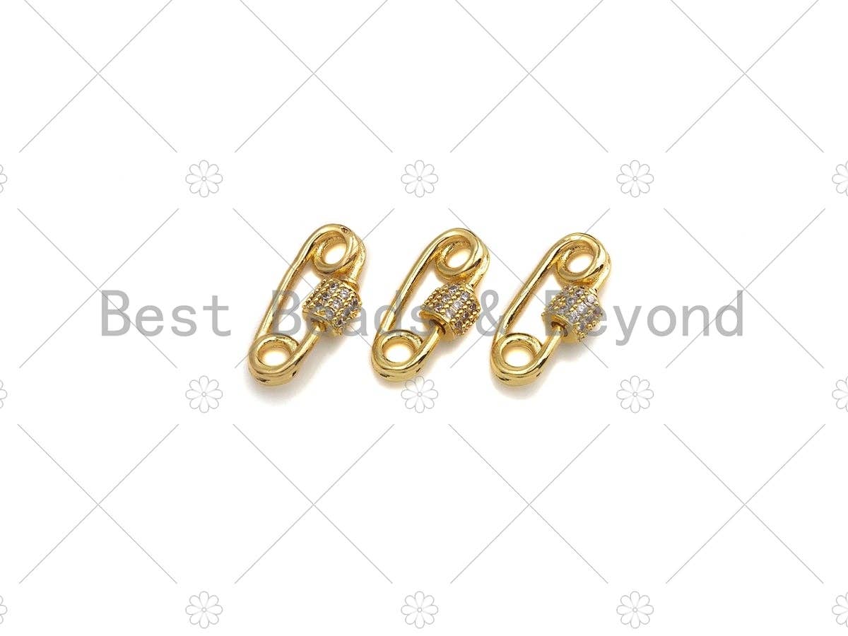 Small 18K Gold Safety Pin Clasp, Carabiner Clasp Safety pin, Paper clip connector clasp, 7x14mm, sku#LK11