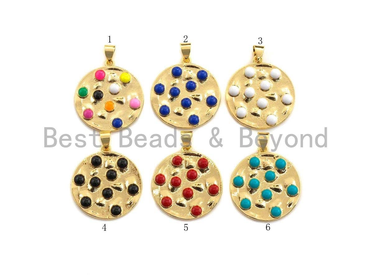 Colorful Enamel Round Particle On Gold Round Coin Pendant, 23x25mm,Sku#F1041C