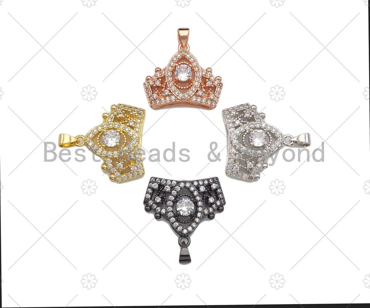 18K Gold Micro CZ Pave Crown Pendant, Gold Crown Charm, Queen Crown Beads, Jewelry Findings, 20x24mm,sku#LK43