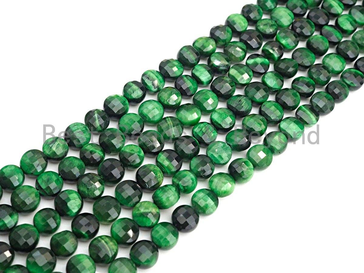 Double Sided Turtle Shell Cut Natural GreenTiger Eye Coin Shape beads, 6mm/8mm/10mm Green Tiger Eye Beads, 16" Full strand, Sku#UA22