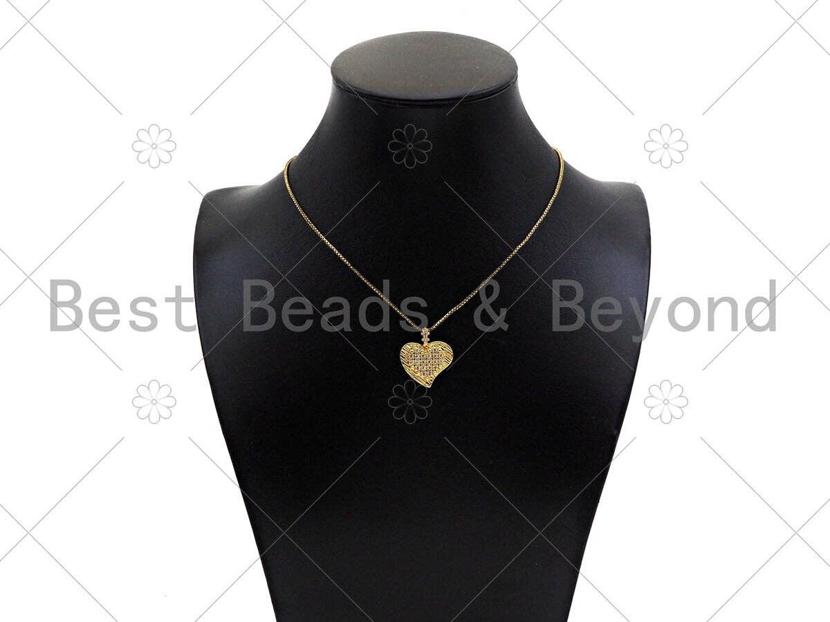 Gold Filled CZ Micro Pave Heart On Heart Shape Pendant, 18K Gold Filled Heart Charm, Necklace Bracelet Charm Pendant,20x23mm,Sku#LK335