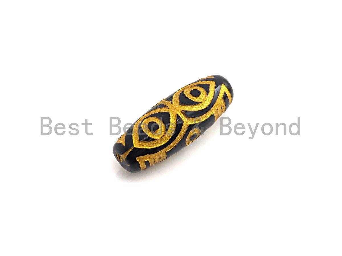 Natural Tibetan Agate Long Oval Shape Beads, Black Gold Dzi beads, Barrel Agate Beads,10x30mm, sku#U589