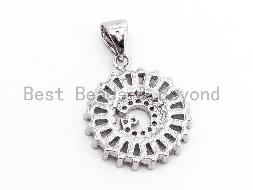 CZ Micro Pave Initial Letter G Charm/Pendent Beads,Cubic Zirconia Pave Alphabet Beads Pendent, Gold/Silver Finish,16x18mm,sku#Z226