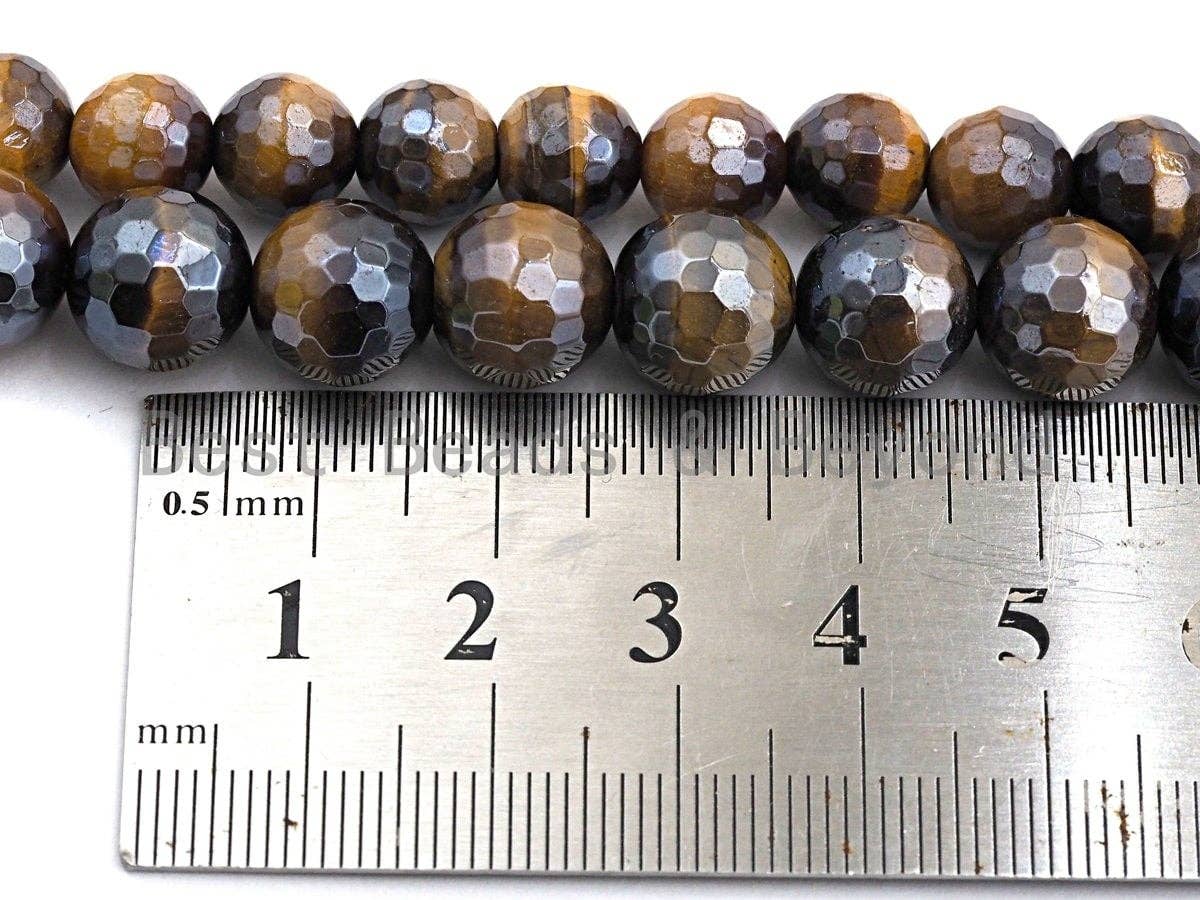 Plated Brown Tiger Eye Attachment Necklace with Large CZ Pave Silver clasp, 18 long, 8mm/10mm beads size, sku#D46