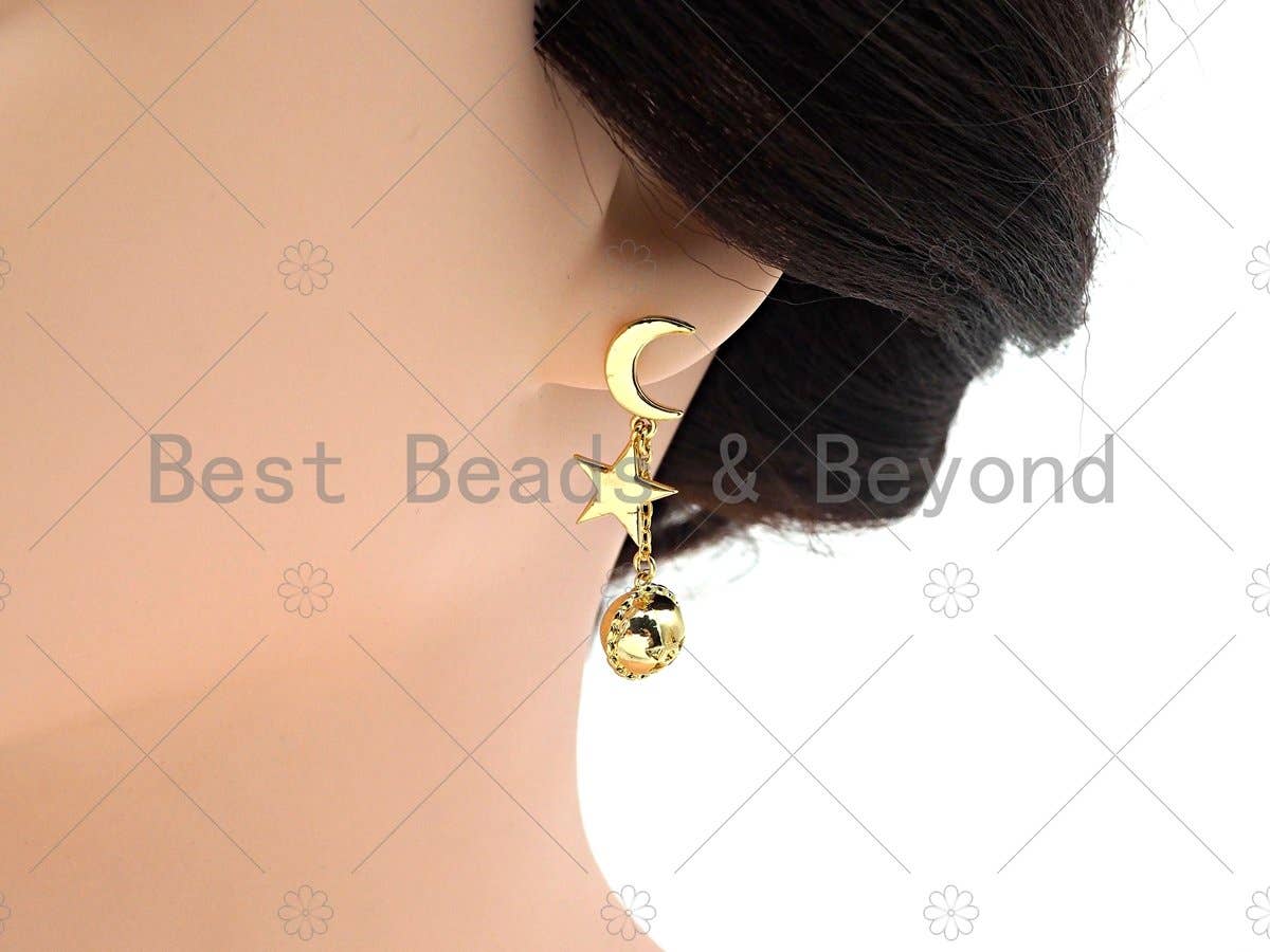 Moon Star Dangle Ball Earrings, Sku#J316