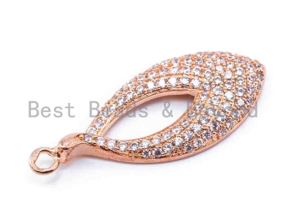 CZ Micro Pave Teardrop Go-Go Pendant, Cubic Zirconia Oval Leaf Pendant for Necklace Bracelet Earrings Making, 13x31mm,sku#B32