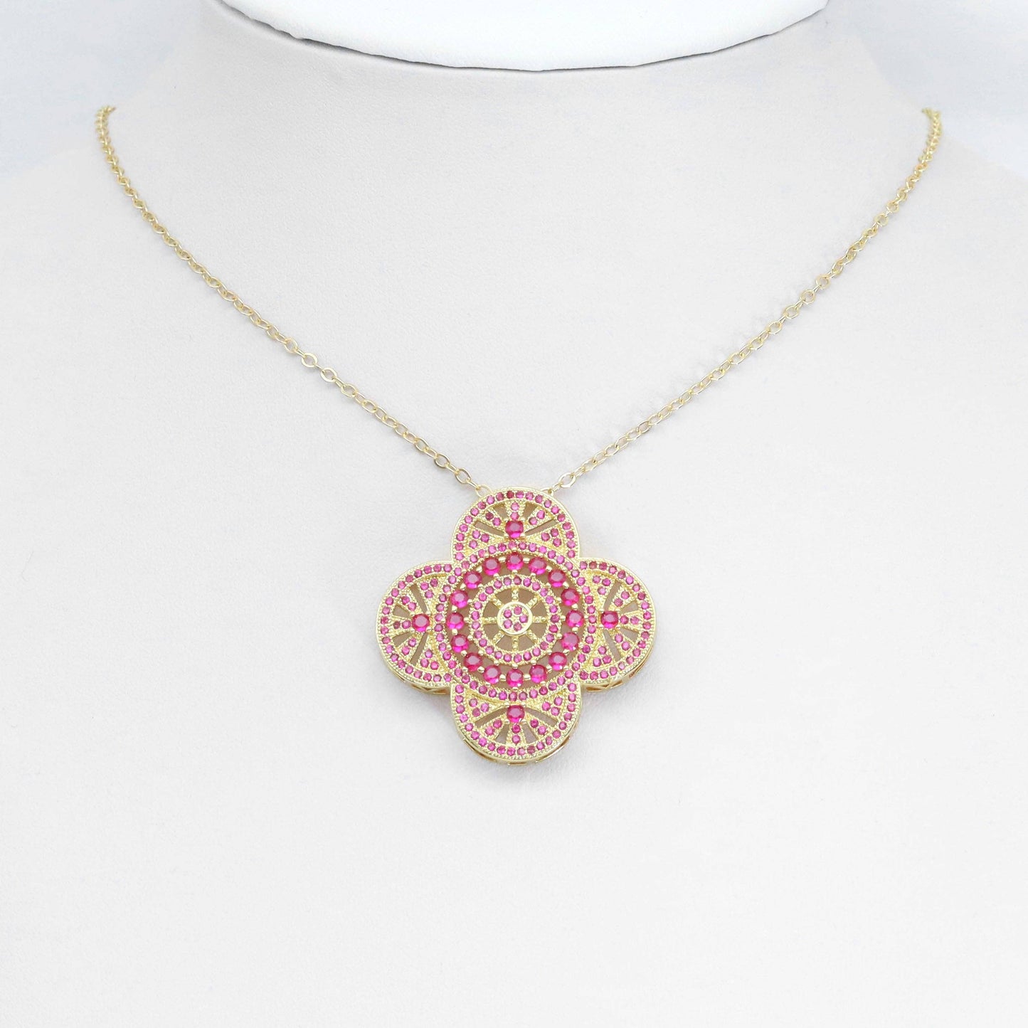 Colorful CZ Large four Petal Flower Charm Pendant, Sku#LX589
