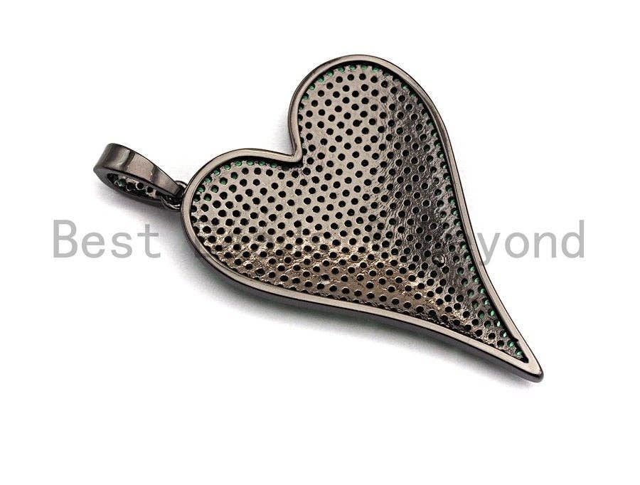 CZ Green Micro Pave Large Heart Pendant, Heart Shaped Pave Pendant, Gold/Rose Gold/Silver/Gunmetal plated, 30x41mm, Sku#X53