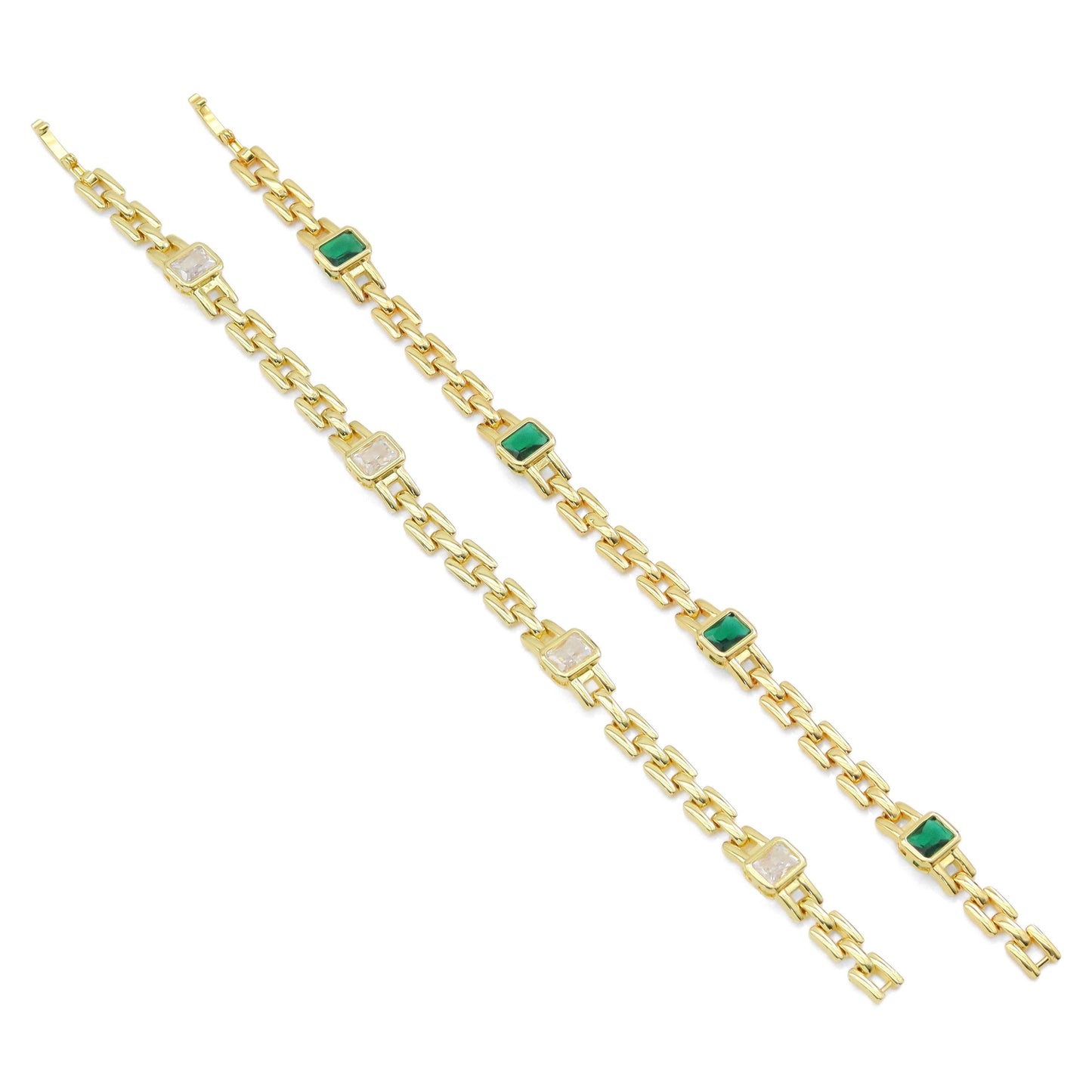 Colorful Square CZ Watch Link Chain Bracelet, Sku#LD519