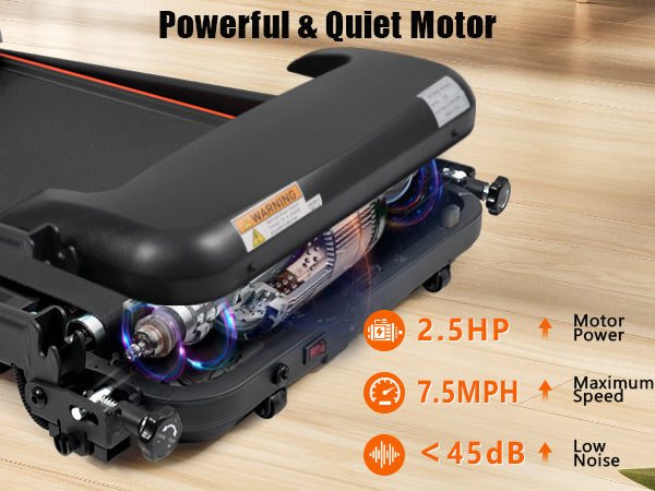 Quiet Folding Treadmill with Heart Rate Sensor