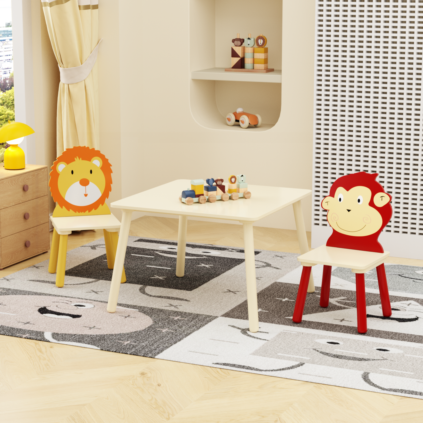 Kids Table and 2 Chairs Set (Lion & Monkey)