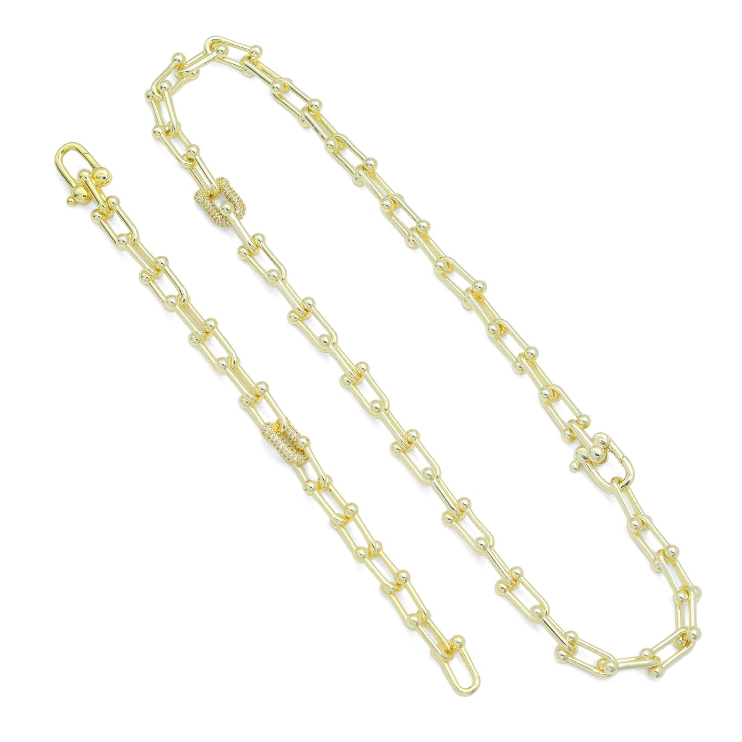 CZ U Ball Chain Bracelet Necklace, Sku#EF238