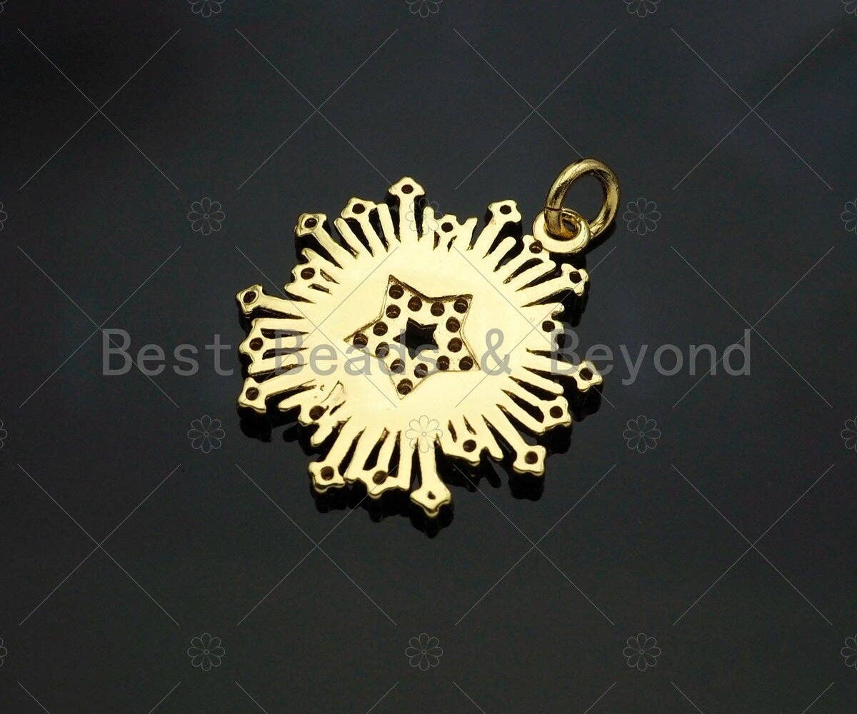 CZ Micro Pave Radial Star flower Shape Pendant/Charm,Cubic Zirconia Charm, Necklace Bracelet Charm Pendant,21x19mm, Sku#L509
