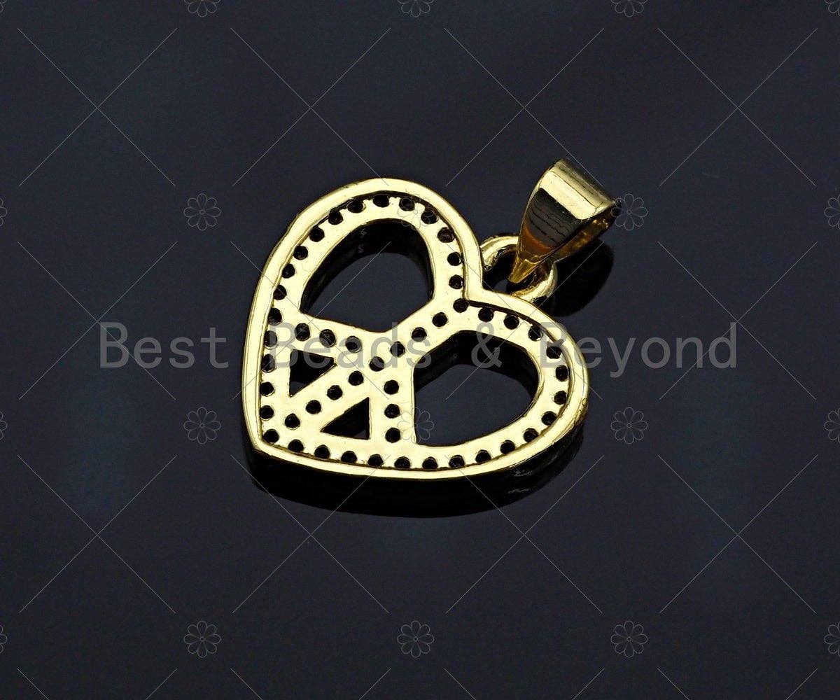 CZ Micro Pave Pearce Heart Charm/Pendant, Heart Charm,Peace heart Pave Pendant, Gold plated heart ,17mm, Sku#LK78