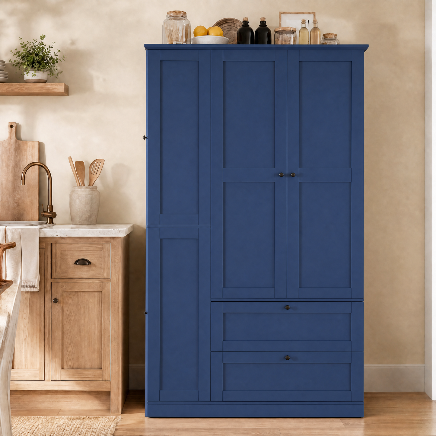 TOPMAX 73.6" Tall Farmhouse Kitchen Pantry Cabinet