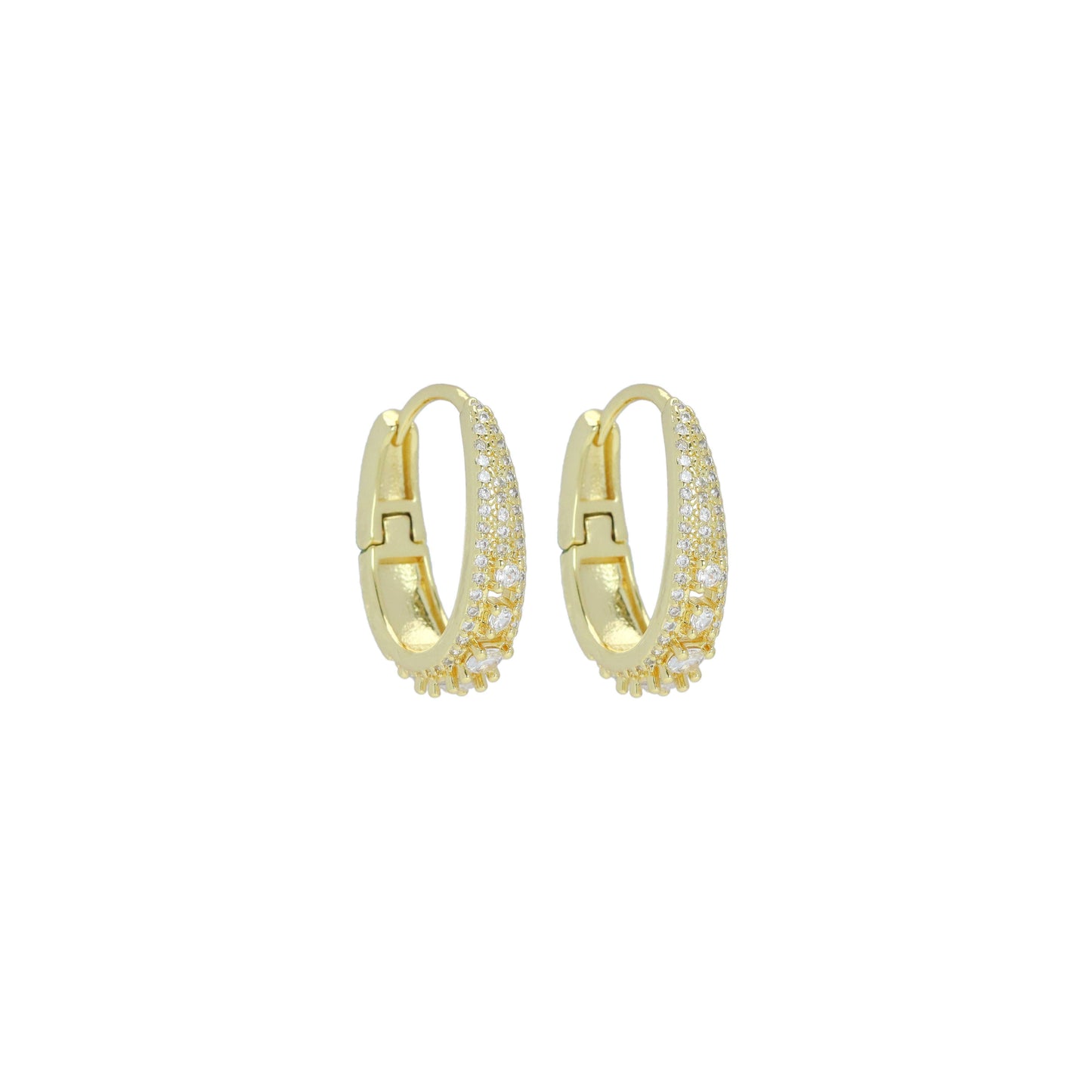 Square CZ Oval Drop Hoop Earrings, Sku#LD642