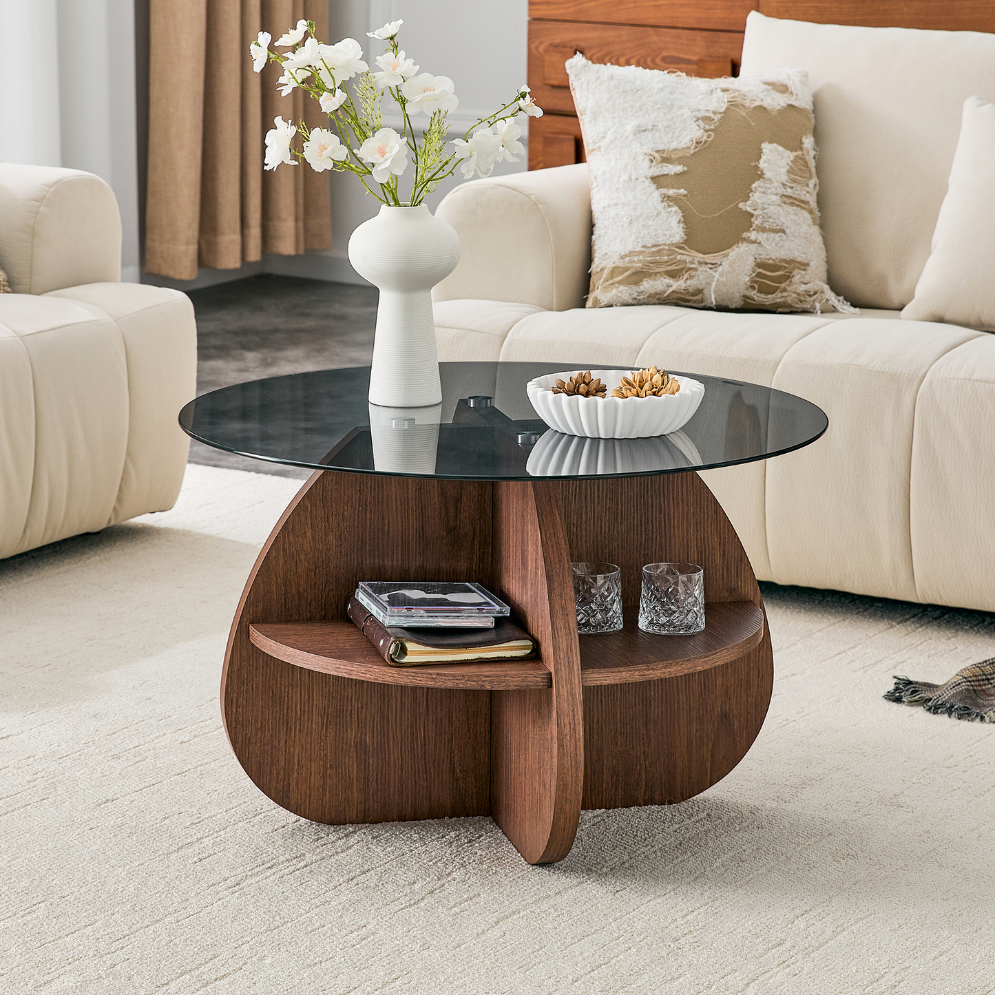 Creative Cross-Structure Round Coffee Table