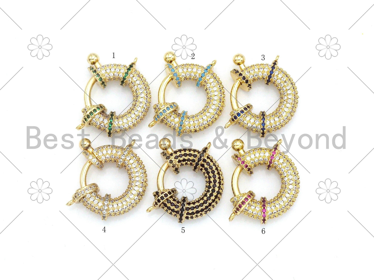 Colorful CZ Pave Spring Gate, 18K Gold Filled Full CZ Round Clasp, Snap Clip Trigger Clasp, Spring Buckle for Chain Purse, 23x18mm,Sku#LK378