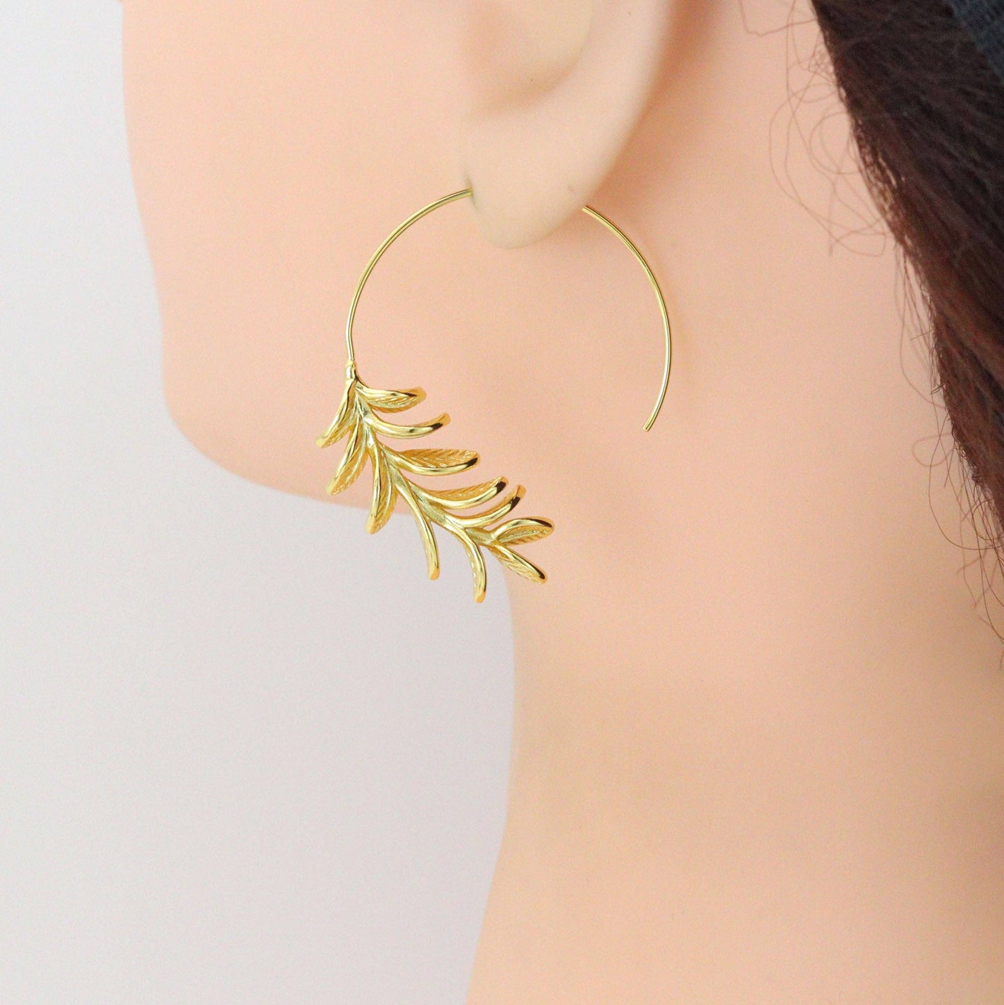 Gold Silver Wheart flower Leaf Shape Hoop Earrings, Sku#L740