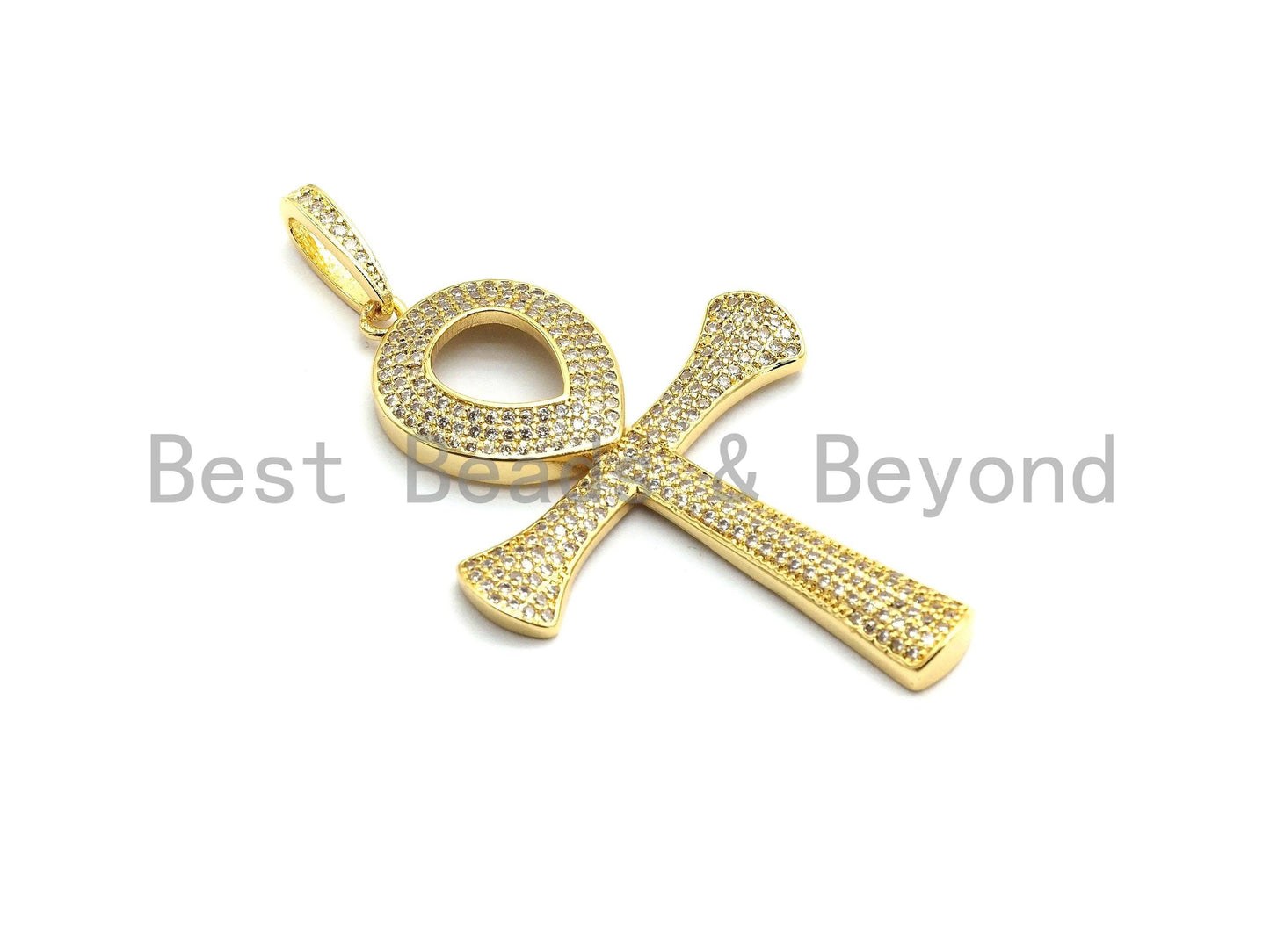 CZ Micro Pave Ankh Cross Pendant,Cubic Zirconia Paved Charm, Necklace Bracelet Charm Pendant, 33x52mm,sku#F695