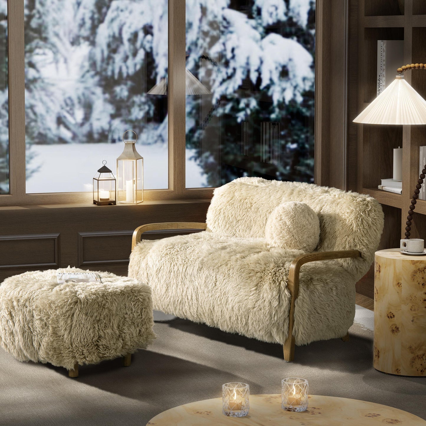 Enchante 24.5" New Zealand Sheepskin Rectangular Accent Ottoman