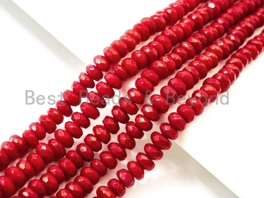 High Quality Natural Dyed Red Coral Beads, 3x4mm Rondelle Faceted Gemstone Beads, Coral Beads, Red Sparkle beads, 15.5inch strand, SKU#U117