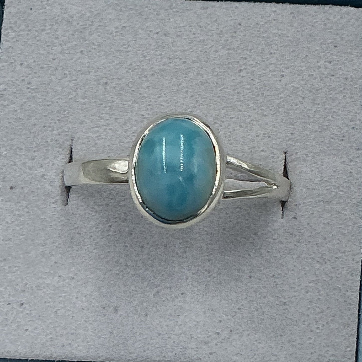 Sterling Silver Larimar Dainty Oval Ring - Size 10 - Calm & Communication