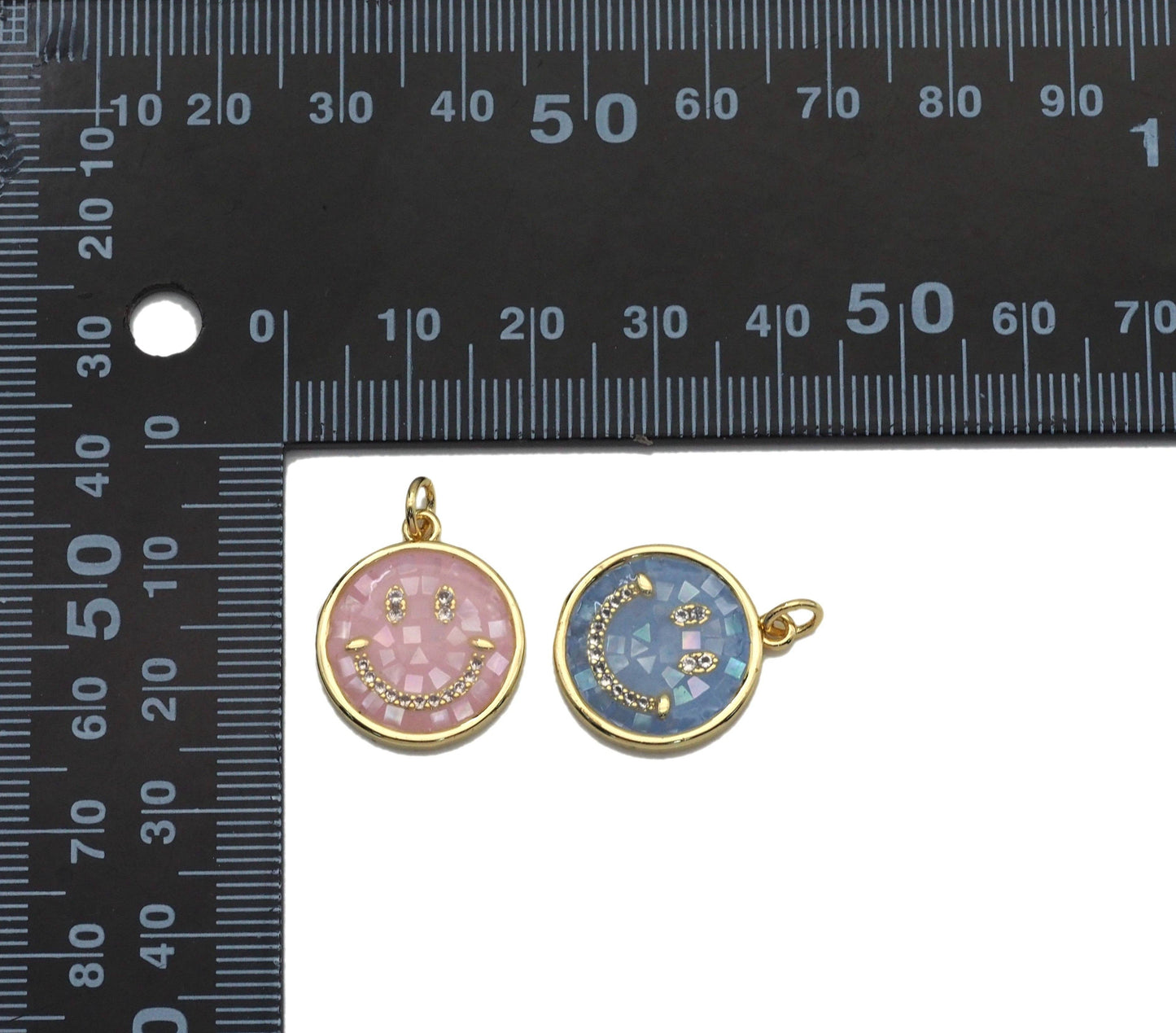 CZ Pave Mother of Pearl Smiley Face Charm, Sku#F1525