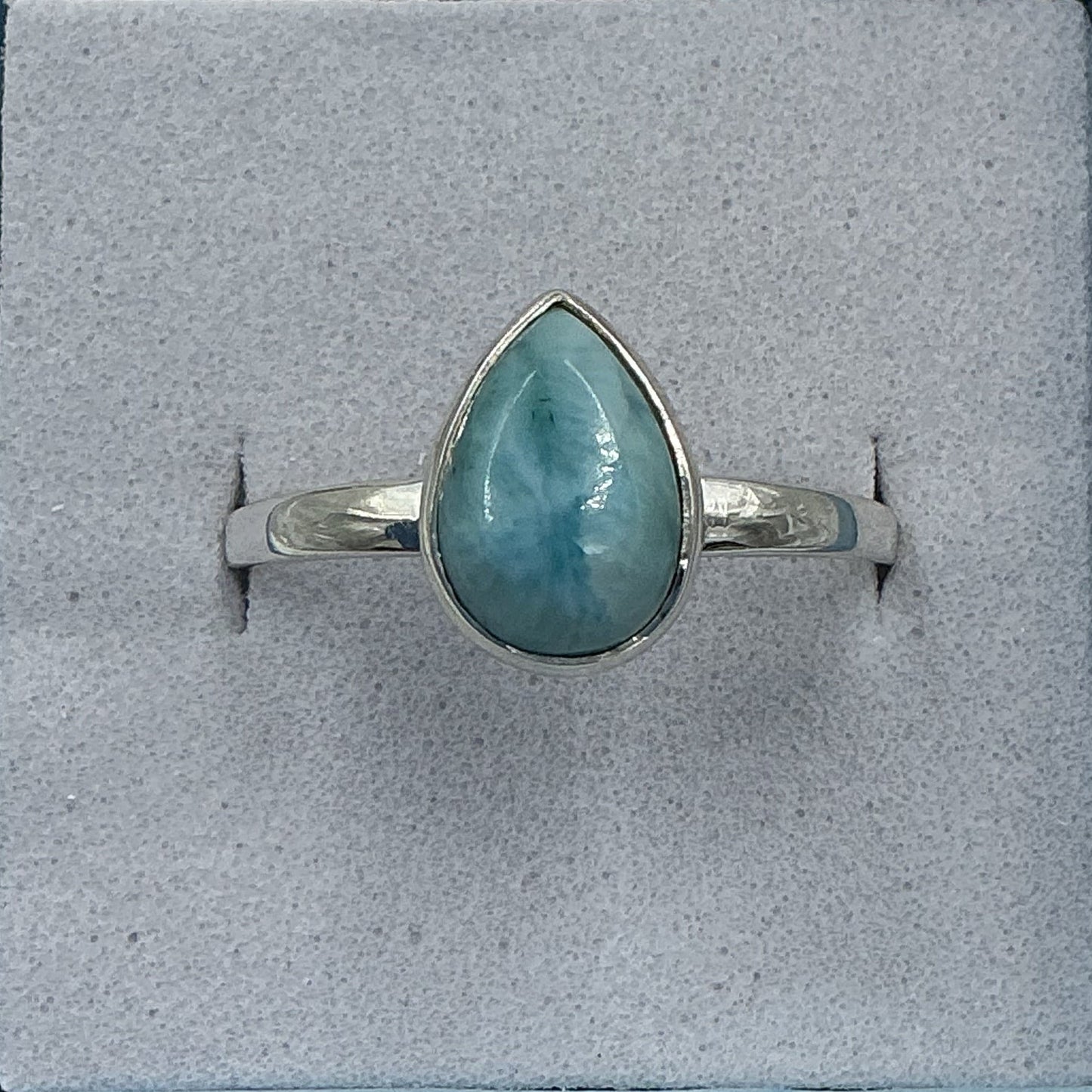 Sterling Silver Larimar Dainty Tear Ring - Size 10 - Calm & Communication