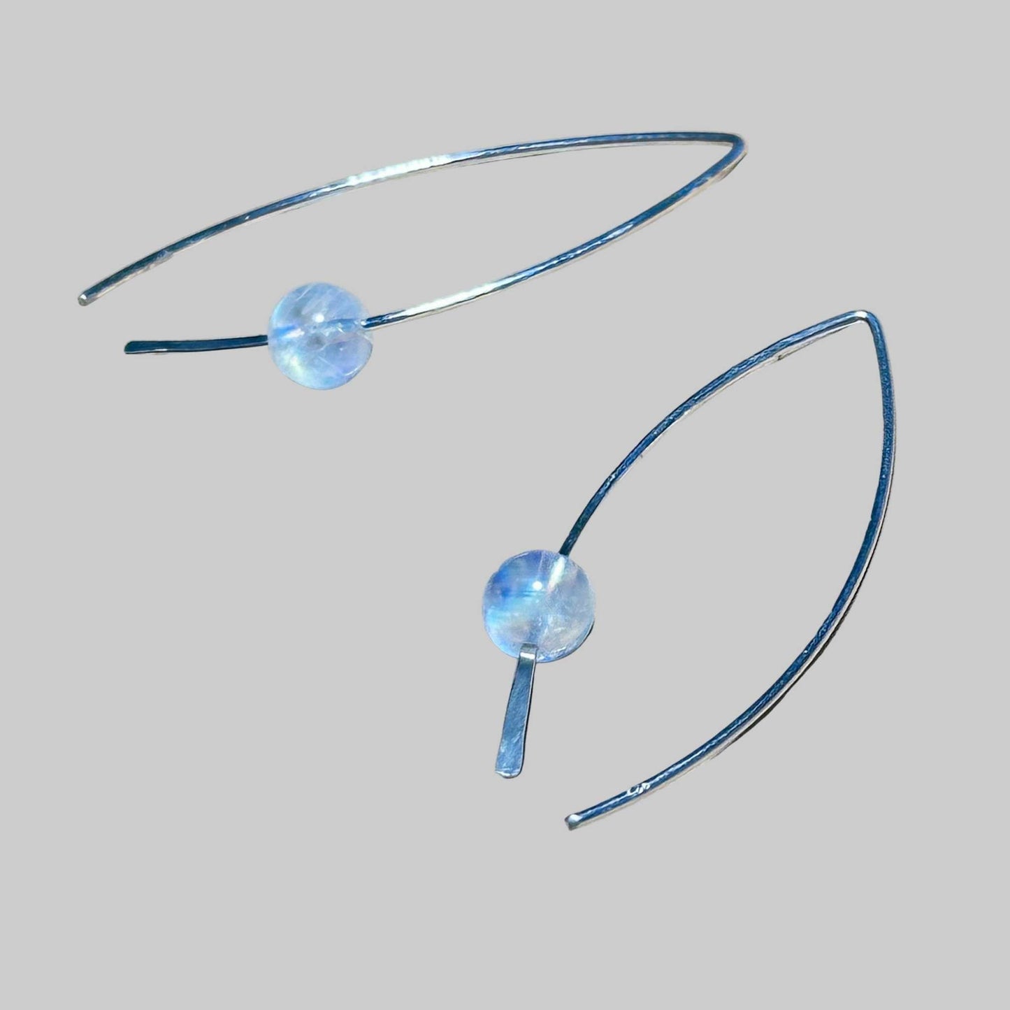 Rainbow Moonstone Crescent Bertoni Earrings - Sterling Silver