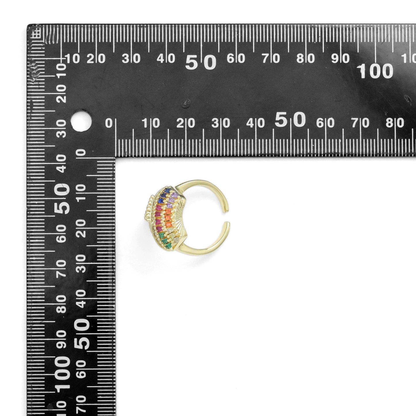 Clear/Colorful CZ Baguette Diamond Shape Statement Adjustable Ring, Sku#LX544