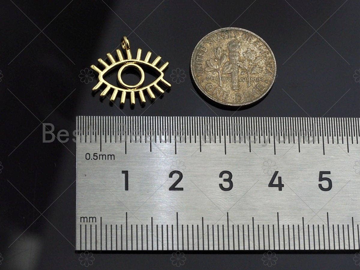 Large Evil Eye With Long Eyelash Pendant/Charm, Lucky eye Pendant, 24K Gold Tone,16x15mm,Sku#L307