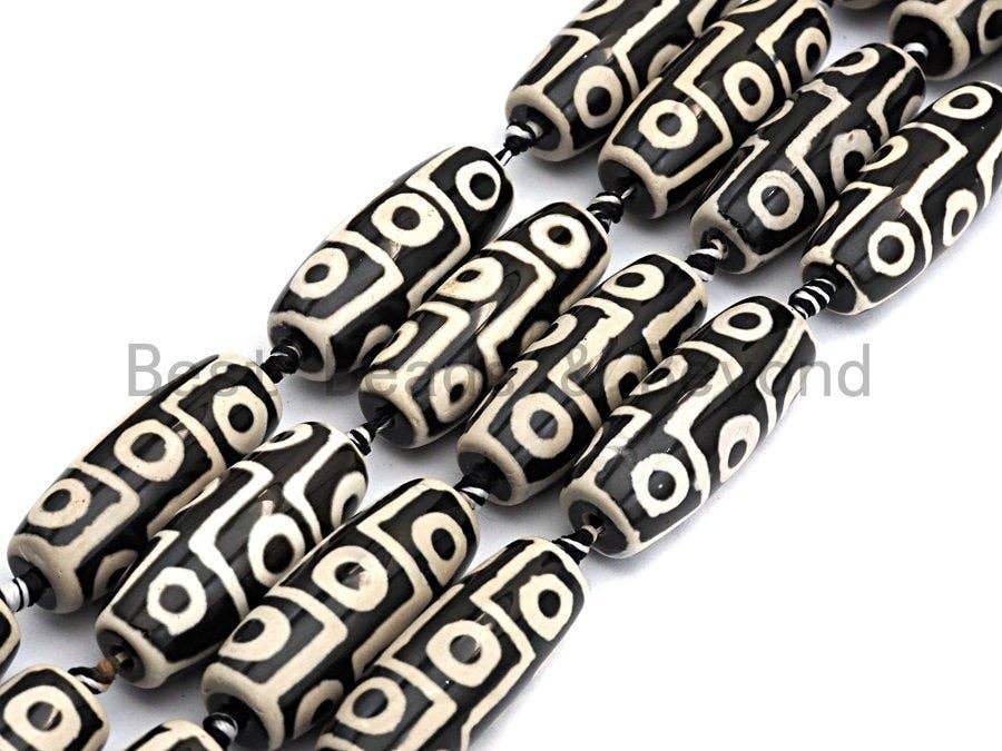 1pc/8pc/10pc Natural Tibetan Agate Barrel Beads, Black White Dzi Drum Beads, Tibetan Dzi Beads, 12x30mm/ 14x40mm, sku#U506