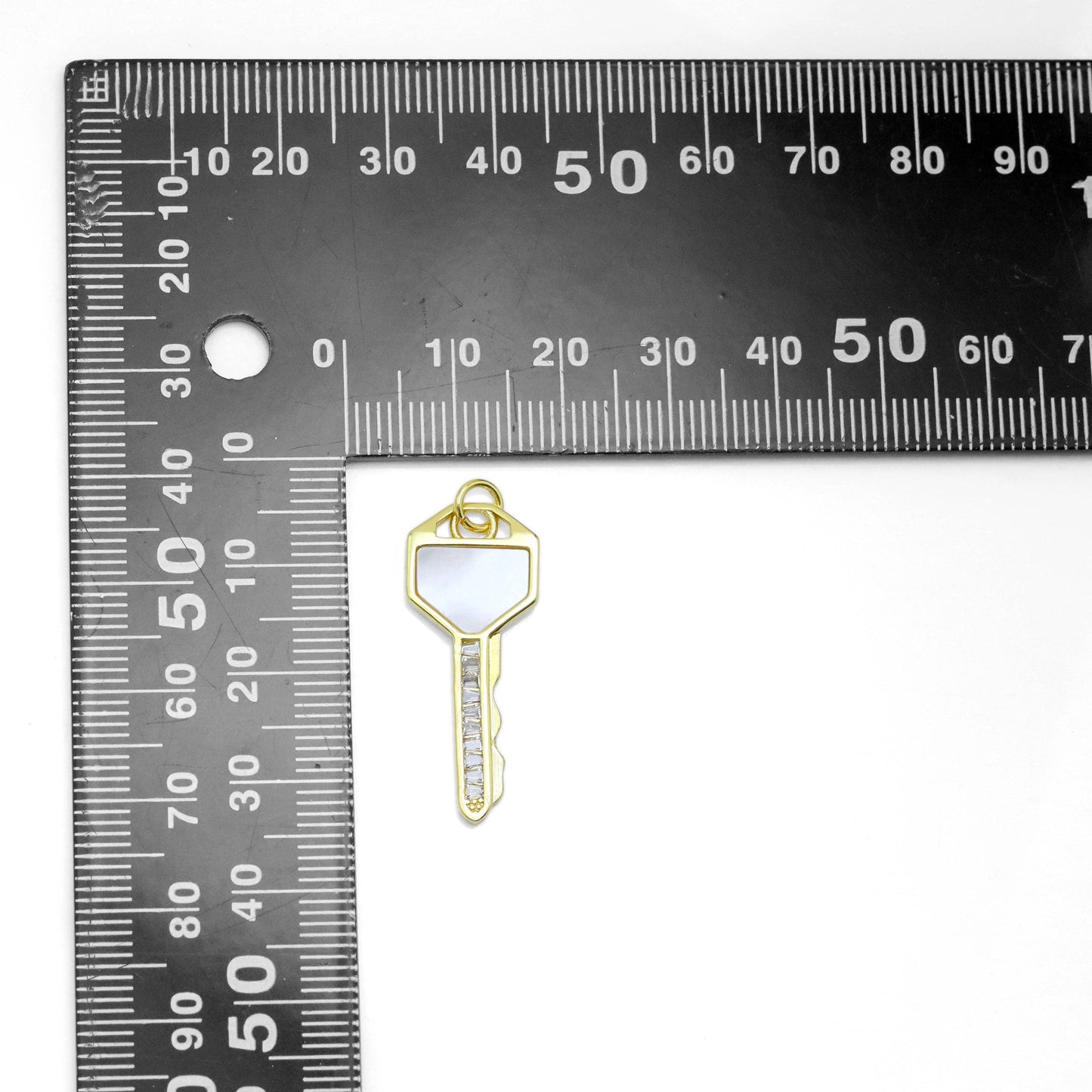 CZ Pave Mother of Pearl Key Charm Pendant, Sku#LK956