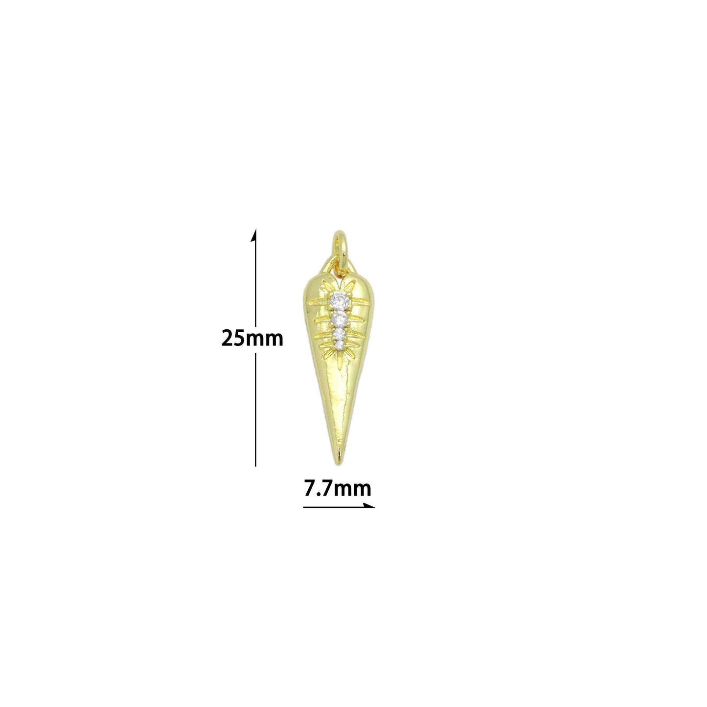 Clear CZ Gold Long Triangle Carrot Charm Pendant,Sku#LX849