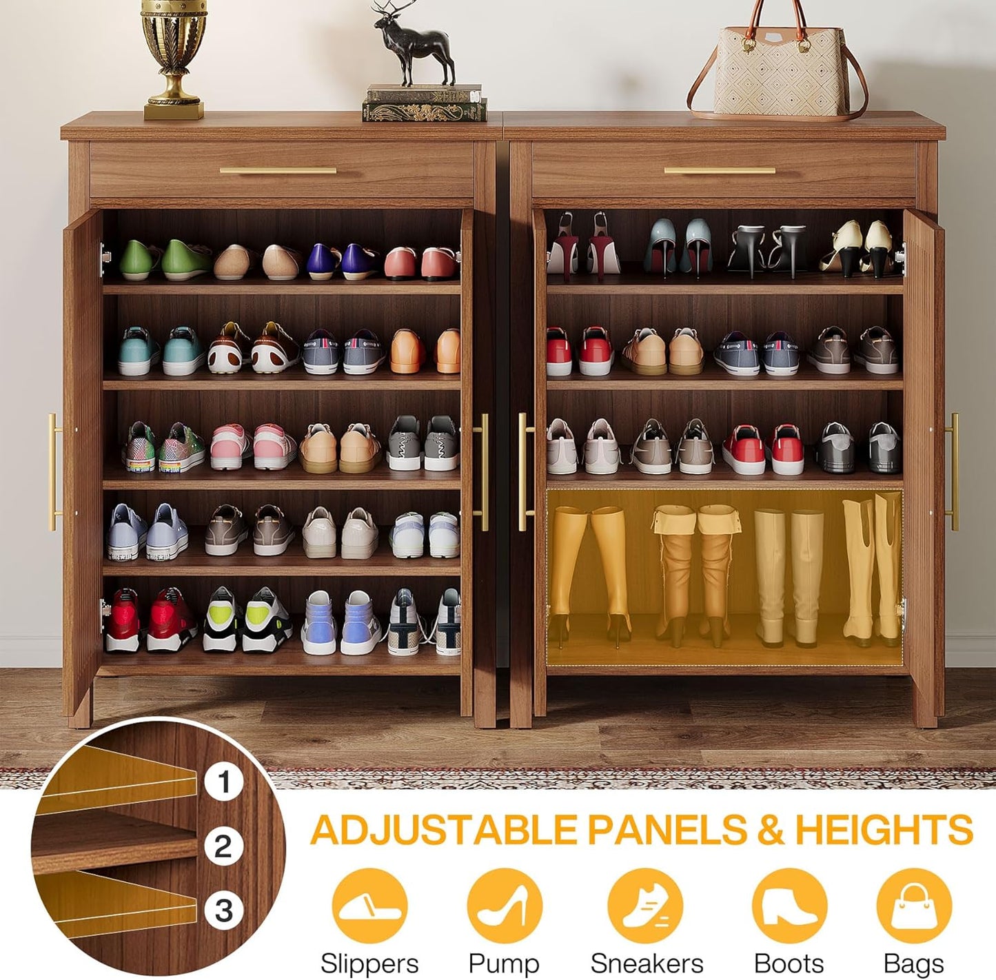 5-Tier Shoe Storage Cabinet with Louvered Doors and Drawer