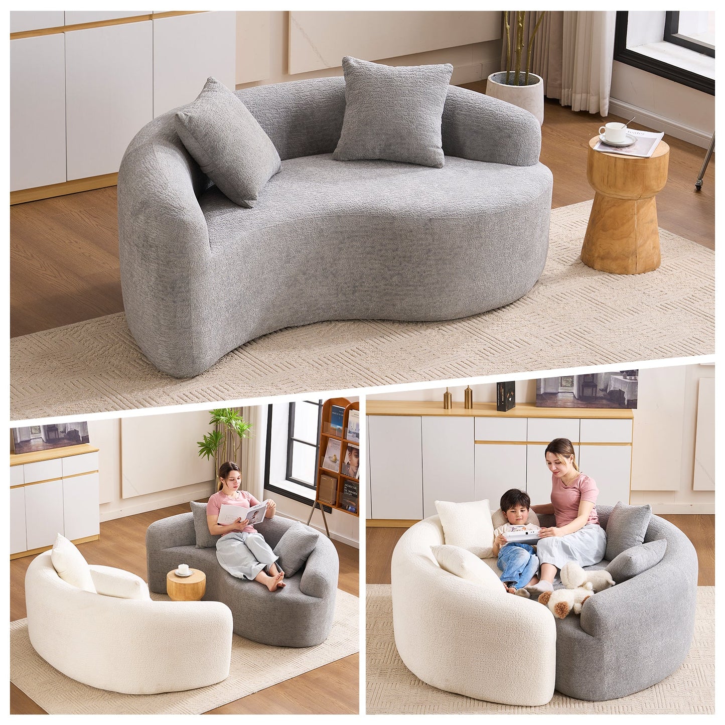 S-Curved Dual-Depth Loveseat Sofa