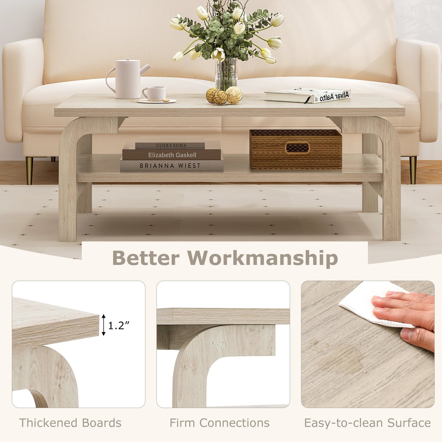 47 Inches Accent Rectangular Coffee Table for Living Room