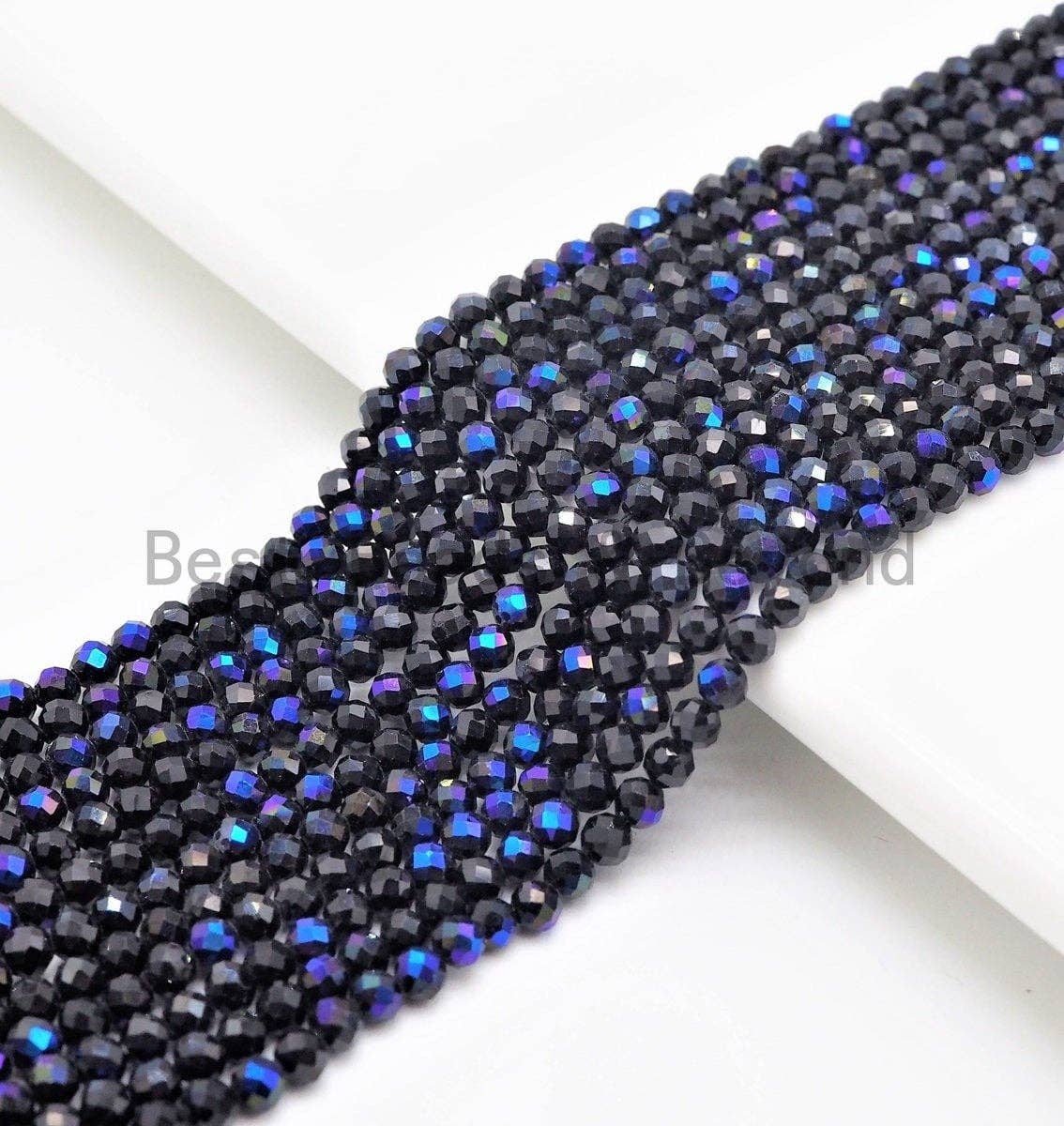 Top Quality Mystic Plated Faceted Black Spinel Round Beads 2/3mm Gemstones Beads, Sparkly Black Spinel Beads,15.5" Full Strand,SKU#U415