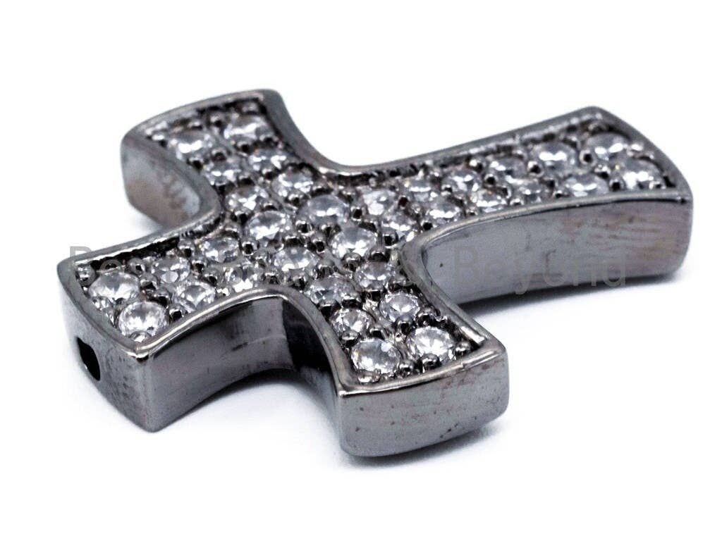CZ Micro Pave Cross Link Connector, Cubic Zirconia Spacer Beads, 23x19mm, sku# E129C