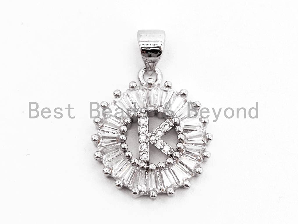 CZ Micro Pave Initial Letter K Charm/Pendent Beads,Cubic Zirconia Pave Alphabet Beads Pendent, Gold/Silver Finish,16x18mm,sku#Z230