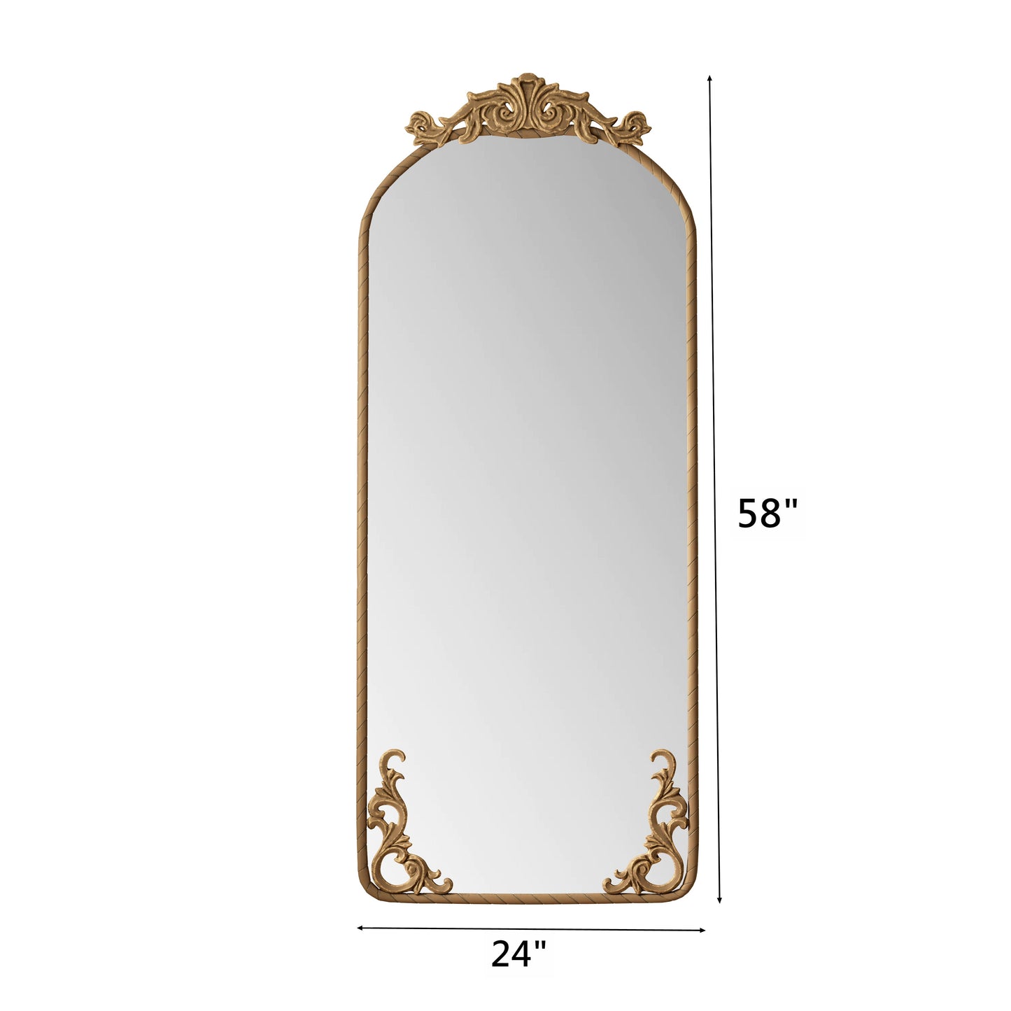 58"x24" Arched Full Body Mirror with Vintage Ornate Carved Applique