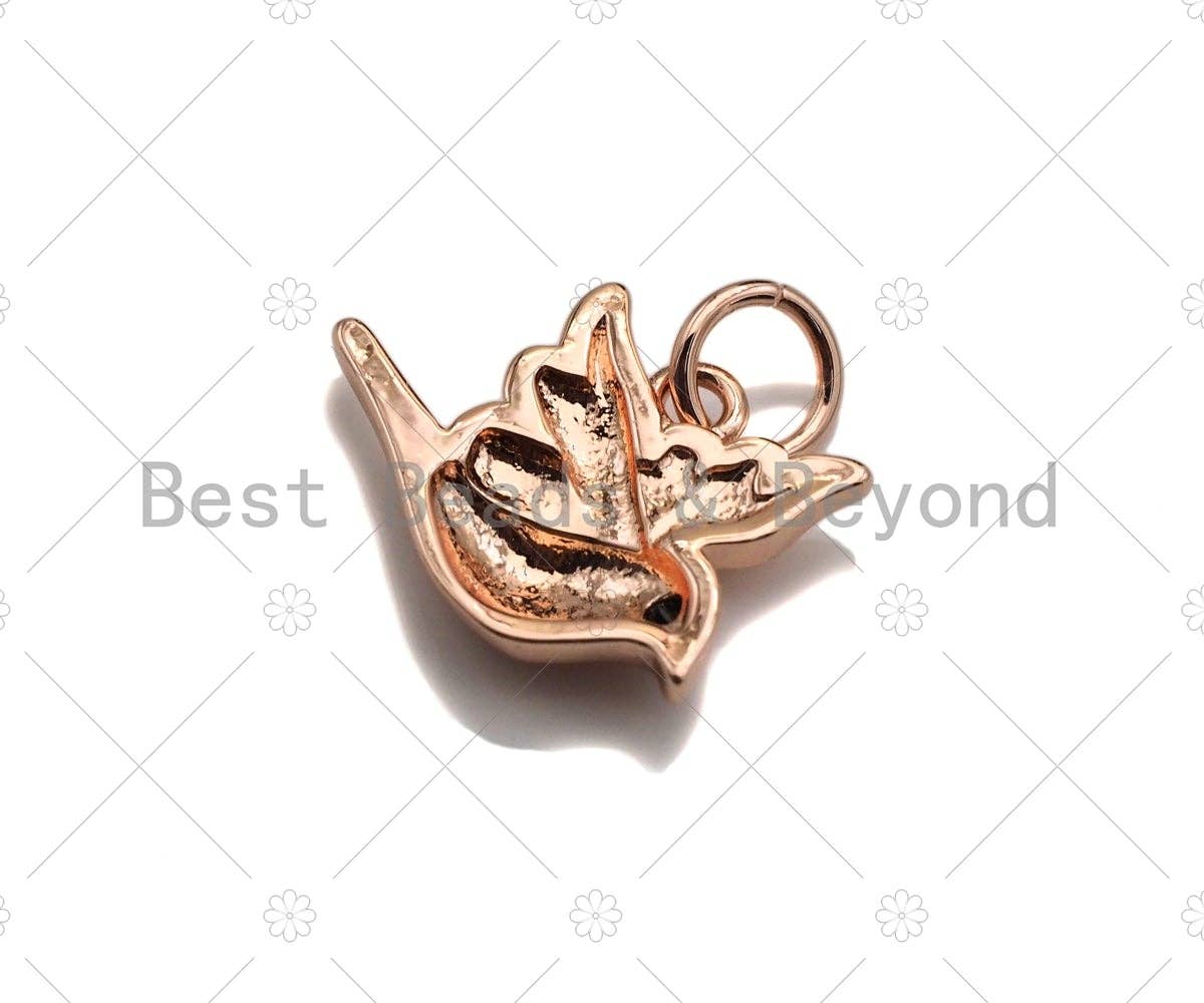 Peace Dove Bird Pendant/Charm, Dove Cubic Zirconia Pendant, Gold/Rose Gold/Silver Tone, 11x14mm, Sku#Y267