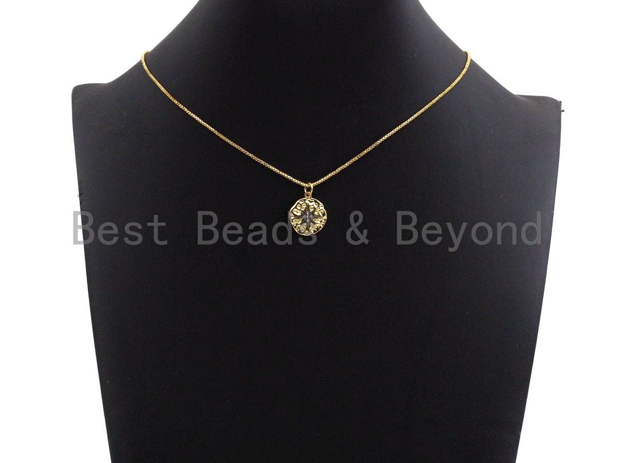 Clear Black CZ Micro Pave Starburst Hammered Gold Pendant/Charm,Star Cubic Zirconia Pendant, 24K Gold Tone,15x17mm,Sku#Z446