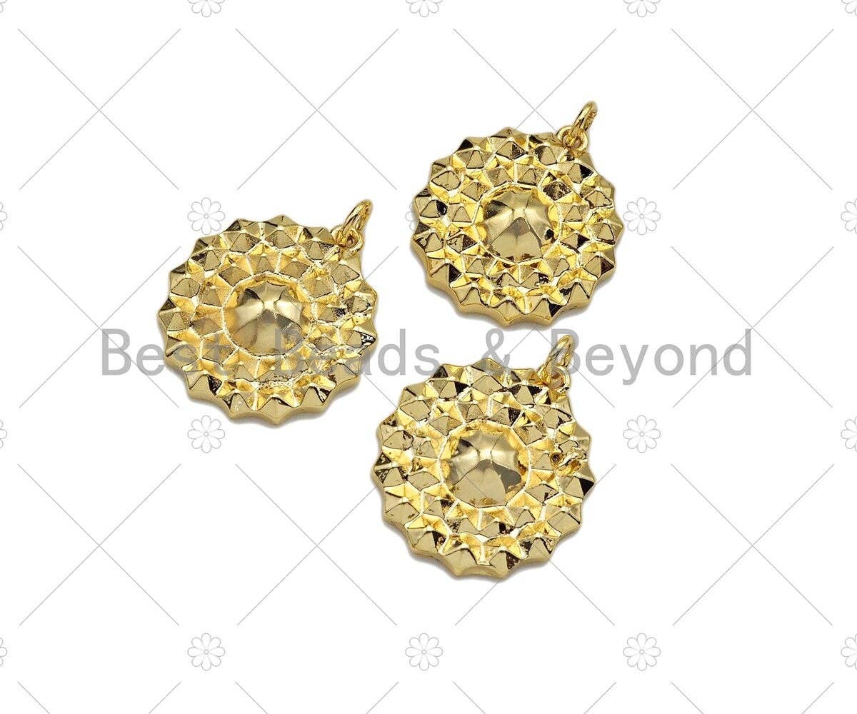 Dainty Gold Round Emblem Shape Charms, Dainty Charms, Gold Pendant, Round Necklace Charms, 20x22mm, Sku#F1324