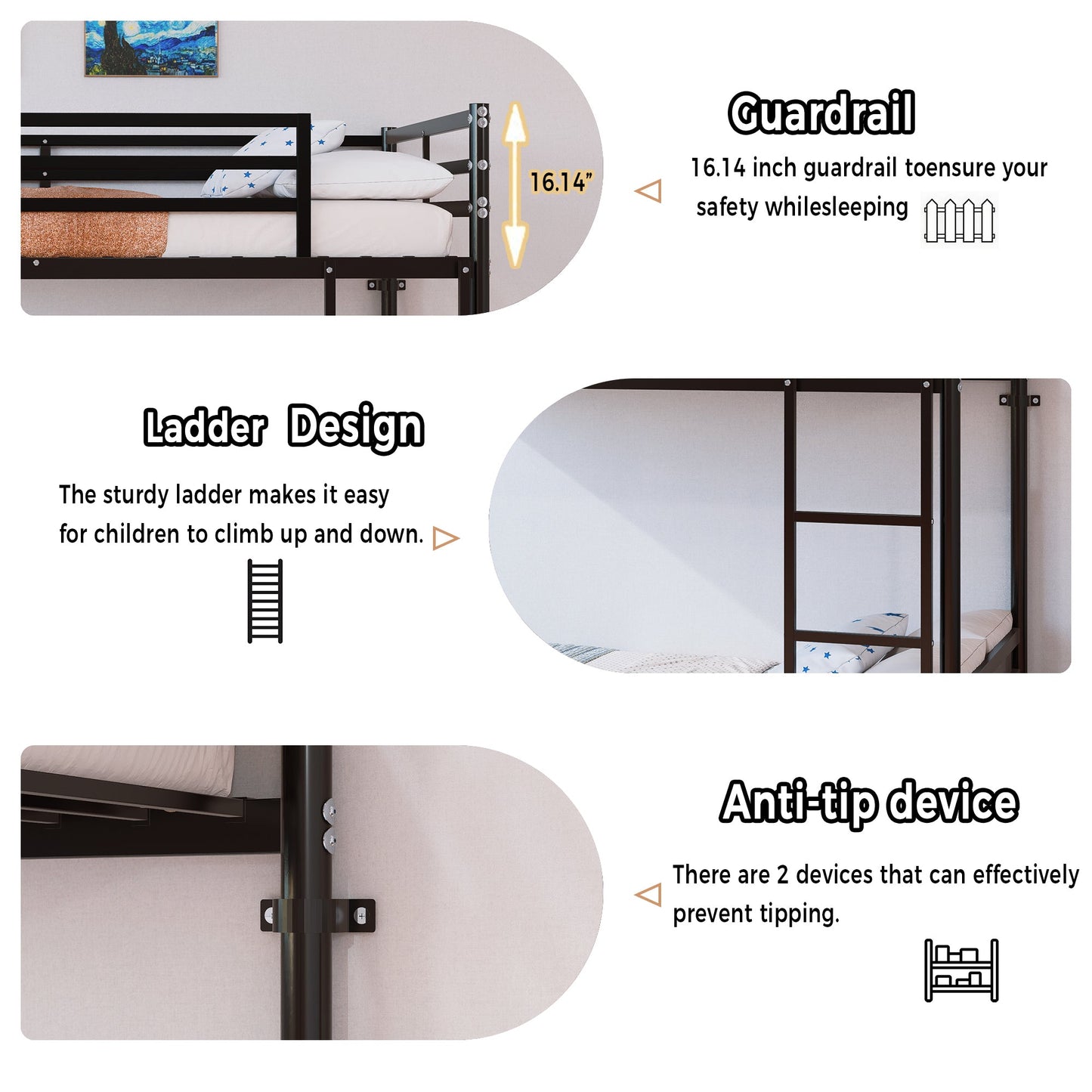 Bunk Bed with Ladder and High Guardrail