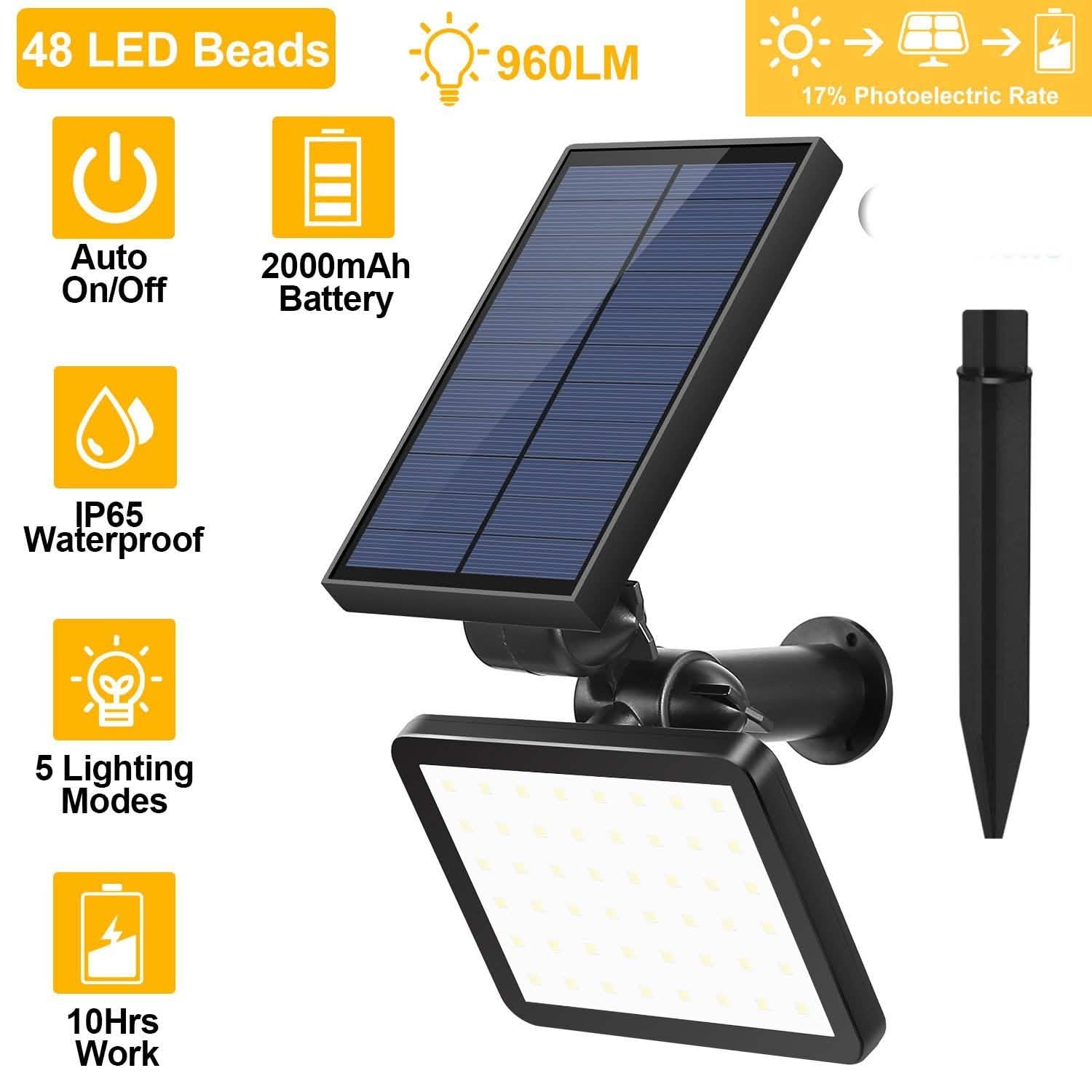 Projecteur solaire extérieur 48 LED